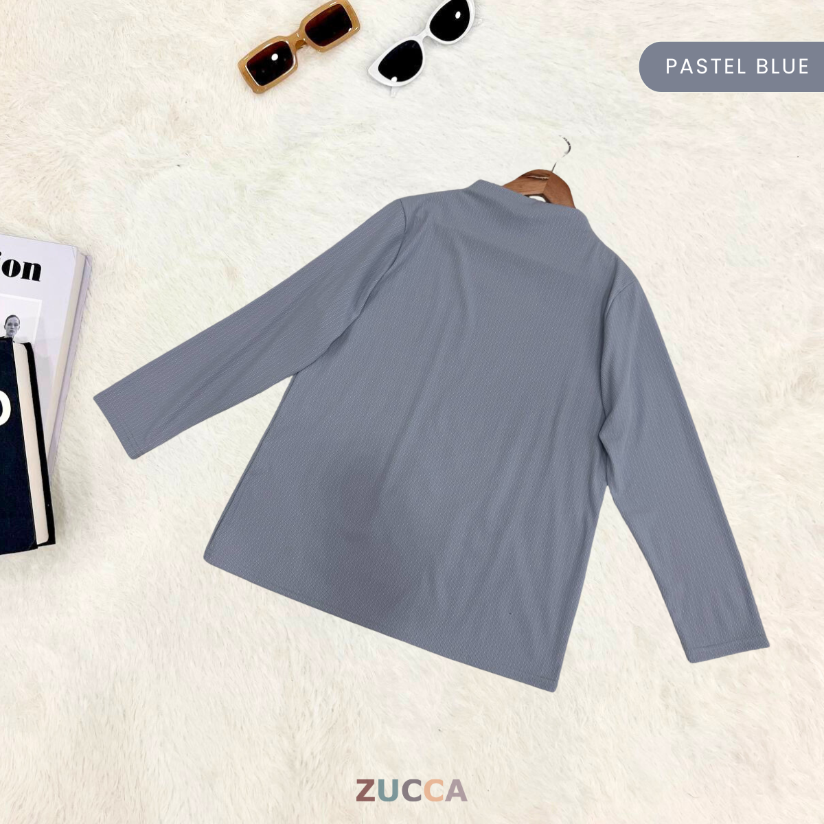 ZUCCA IVANIA COTTON RIB MID HIGH COLLAR BLOUSE- DM224