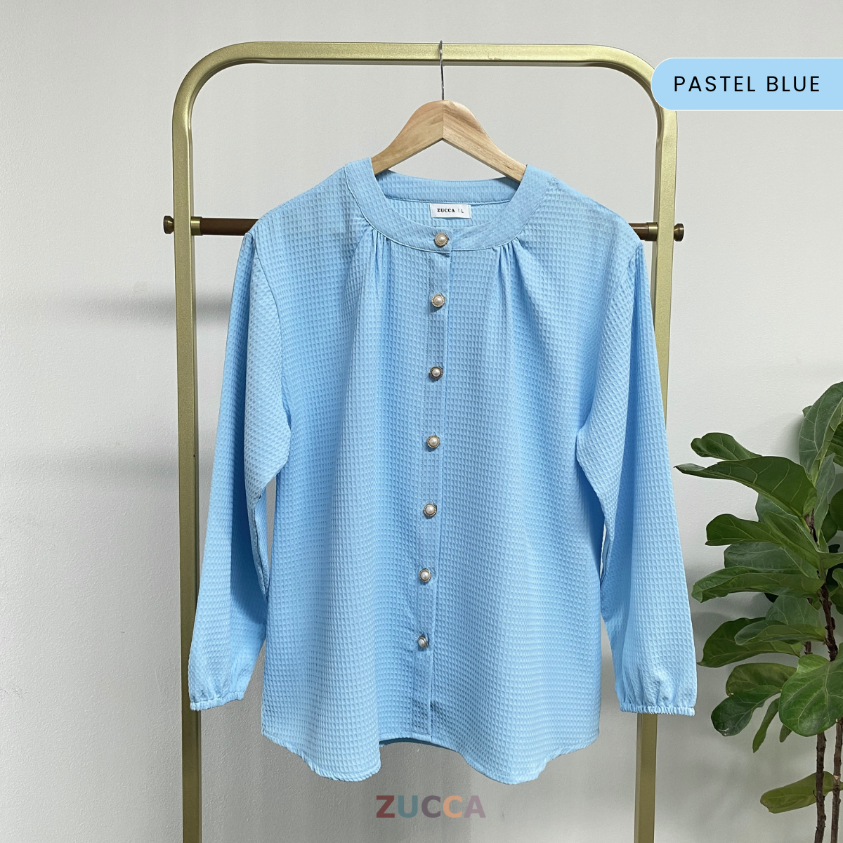 ZUCCA KORI HONEYCOMB KNIT BUTTON DOWN BLOUSE - DM261