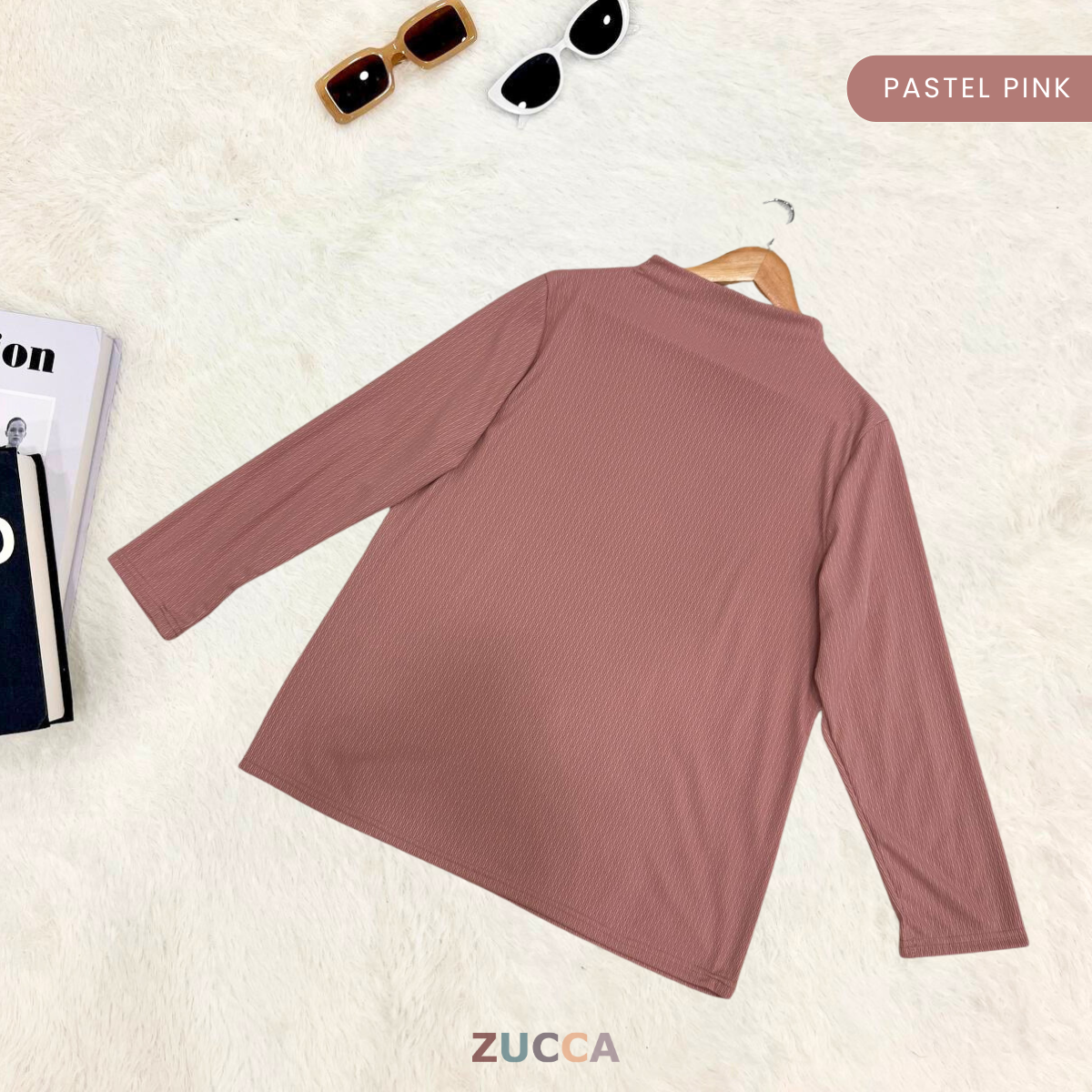 ZUCCA IVANIA COTTON RIB MID HIGH COLLAR BLOUSE- DM224