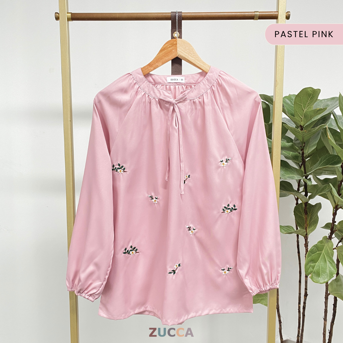 ZUCCA ENARA FLORAL EMBROIDERY RIBBON NECK WOMEN BLOUSE - MA060