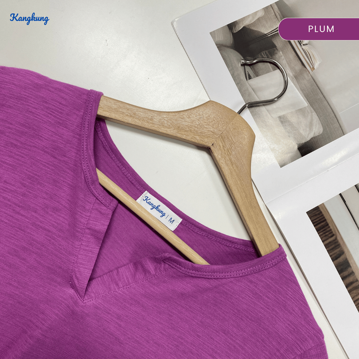 KANGKUNG IKINA KEMEJA KASUAL LEHER V-BULAT - KK120 BAJU WANITA