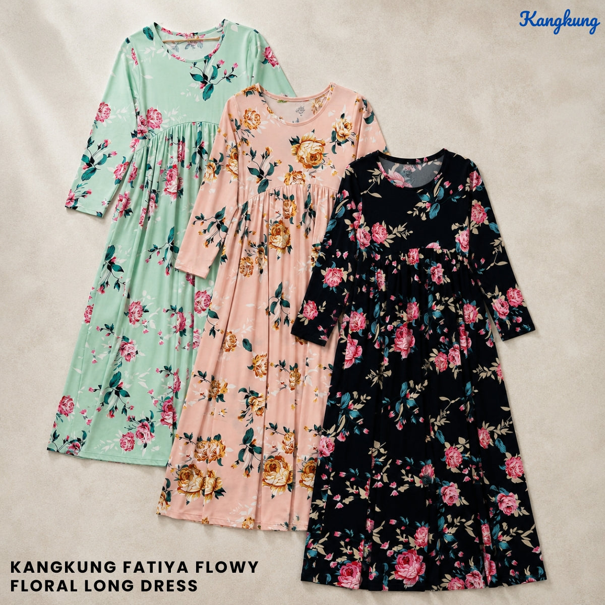 KANGKUNG FATIYA FLOWY FLORAL LONG DRESS - Q001