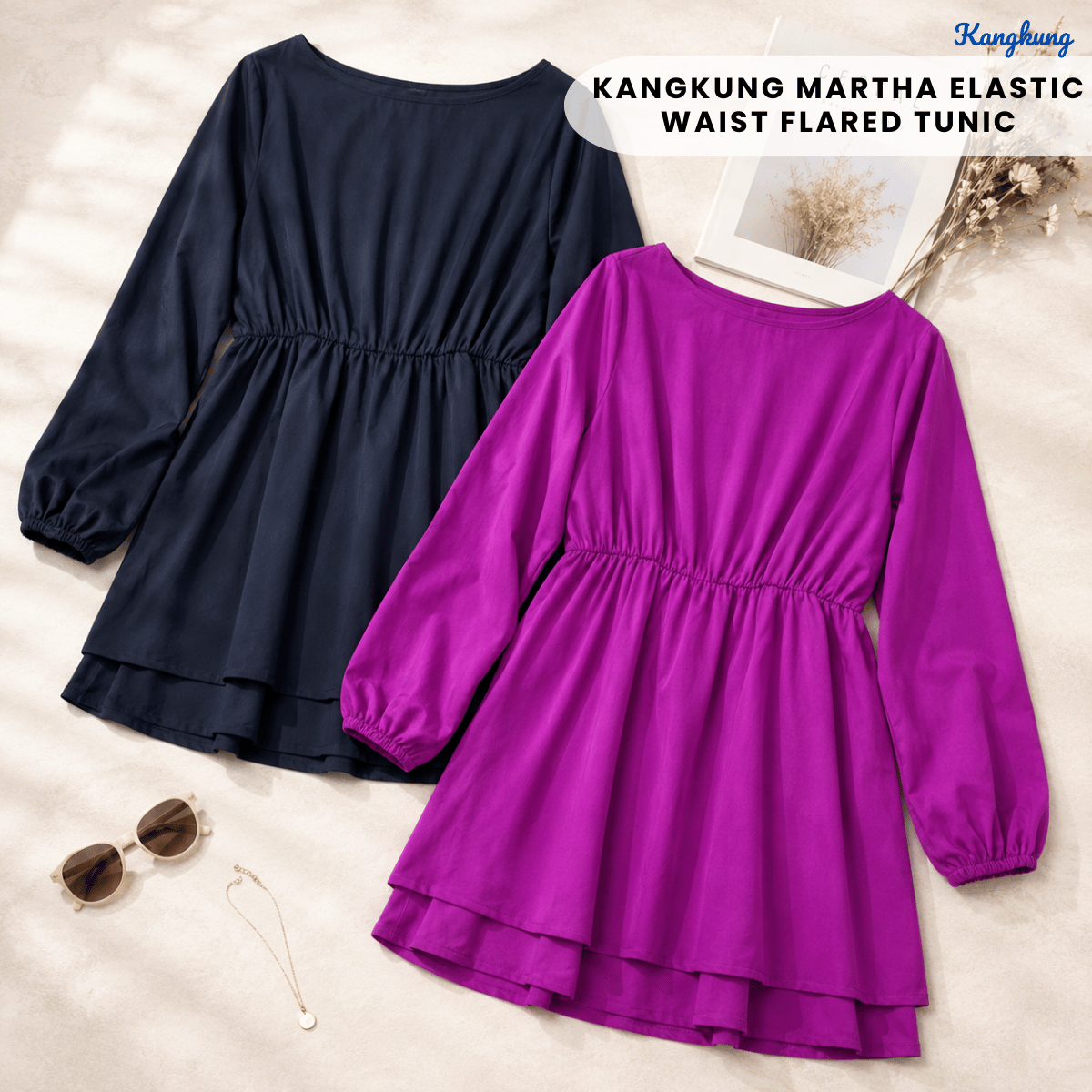 KANGKUNG MARTHA ELASTIC WAIST FLARED TUNIC-Q002