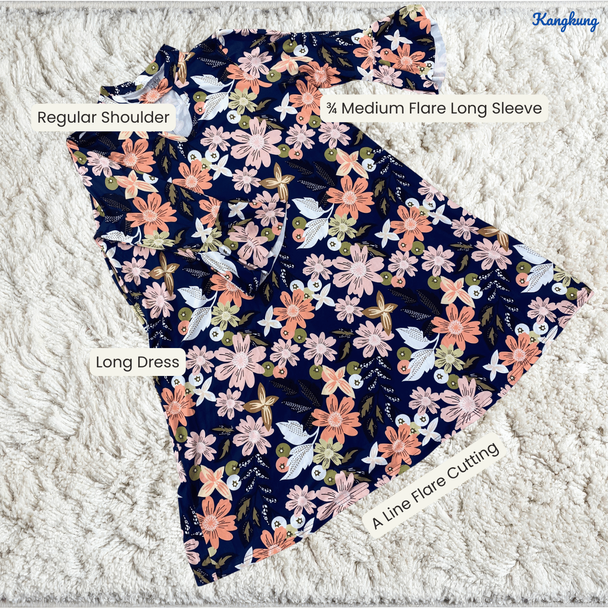 KANGKUNG PATRICIA FLORAL V-NECK FLARE TUNIC TOP - Q004 (#153)