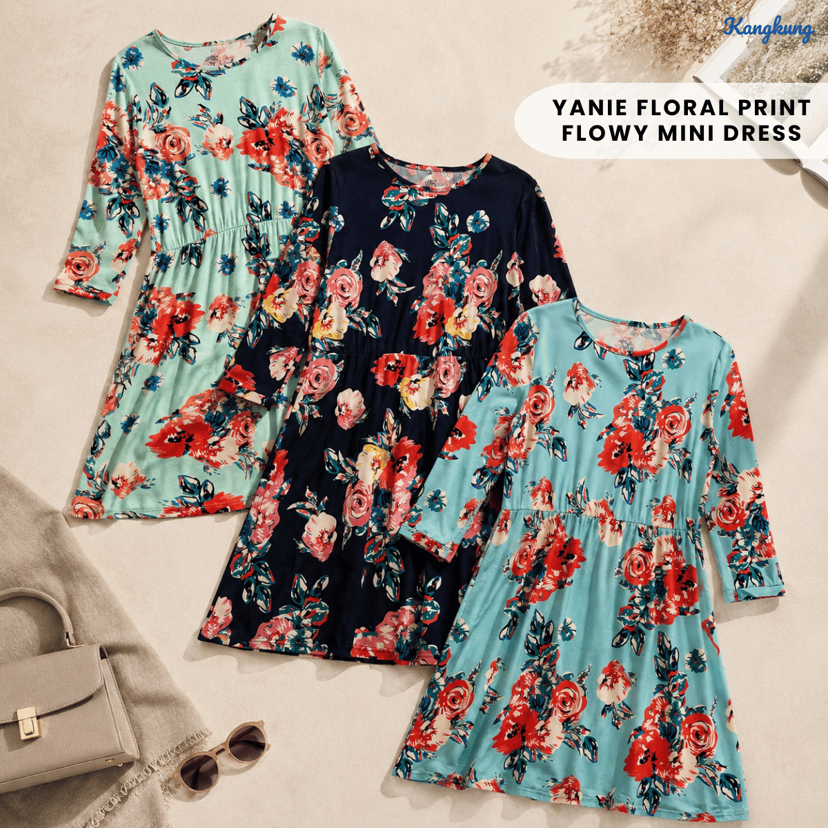 KANGKUNG YANIE FLORAL PRINT FLOWY MINI DRESS - Q005(#138)