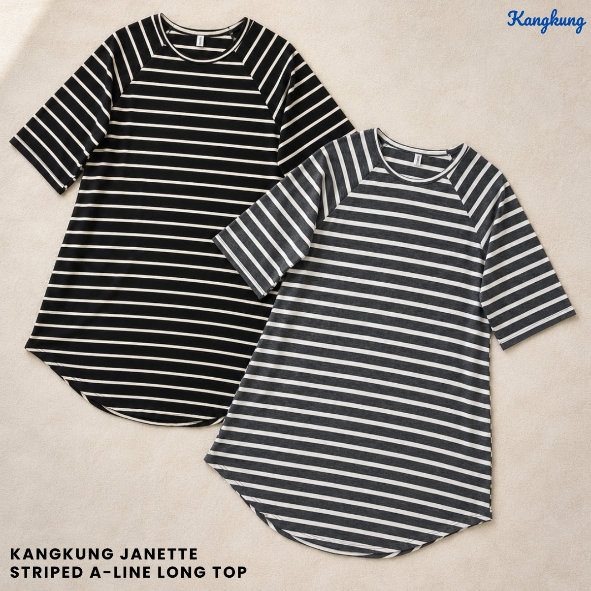 KANGKUNG JANETTE STRIPED A-LINE LONG TOP - Q007