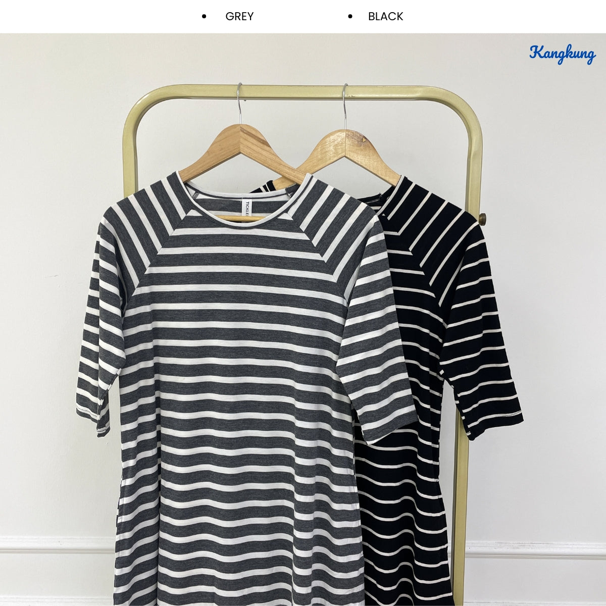 KANGKUNG JANETTE STRIPED A-LINE LONG TOP - Q007