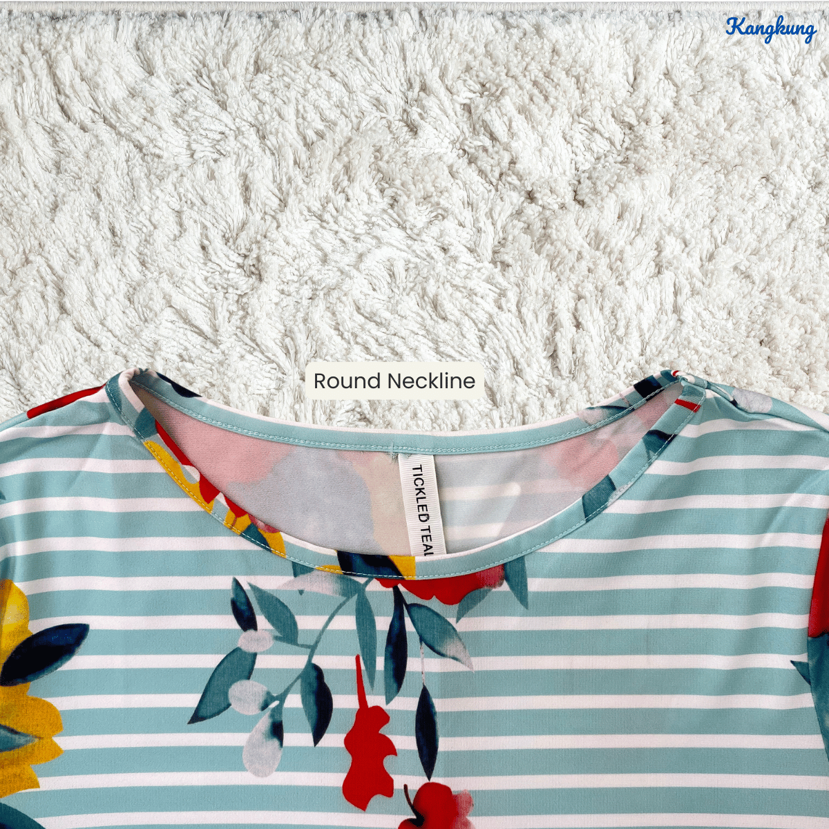 KANGKUNG SYIRA FLORAL STRIPED FLARE SLEEVE LONG TOP - Q010(201959)
