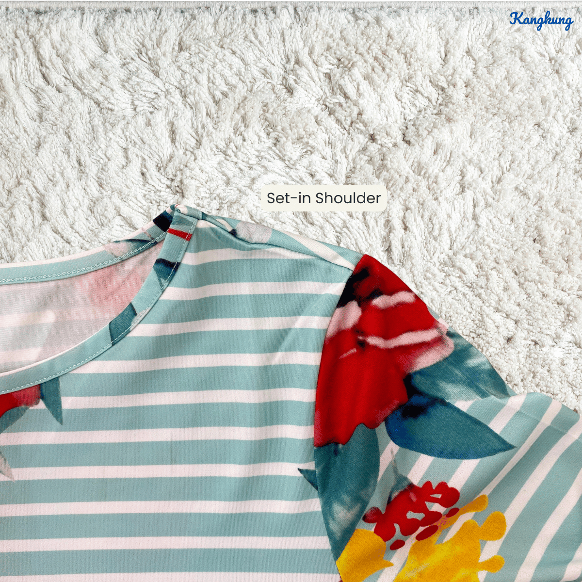 KANGKUNG SYIRA FLORAL STRIPED FLARE SLEEVE LONG TOP - Q010(201959)