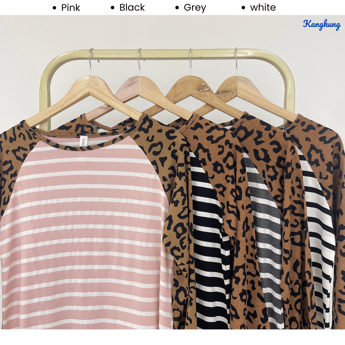 KANGKUNG SHENA LEOPARD SLEEVE STRIPED DAILY BLOUSE-Q011