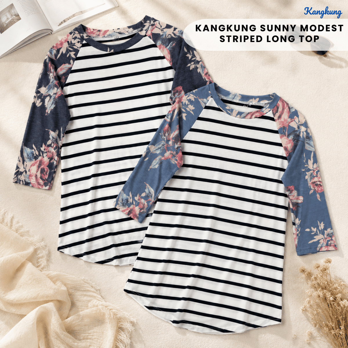 KANGKUNG SUNNY MODEST STRIPED LONG TOP-Q012