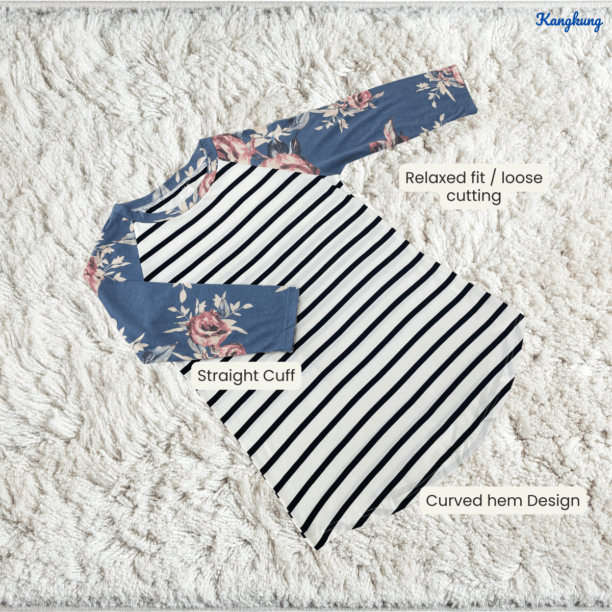 KANGKUNG SUNNY MODEST STRIPED LONG TOP-Q012