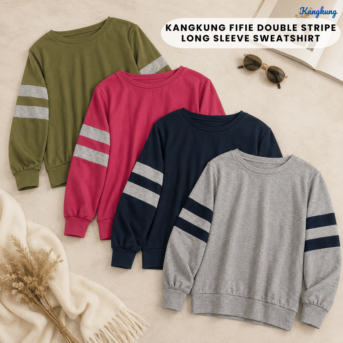 KANGKUNG FIFIE DOUBLE STRIPE LONG SLEEVE SWEATSHIRT-Q014
