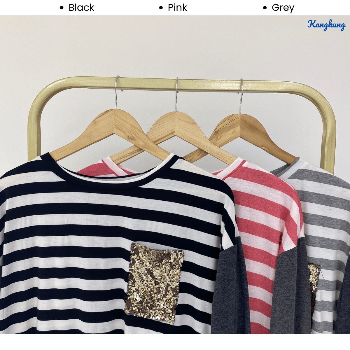 KANGKUNG HALINA STRIPED CONTRAST SLEEVE TOP - Q015 (#177)