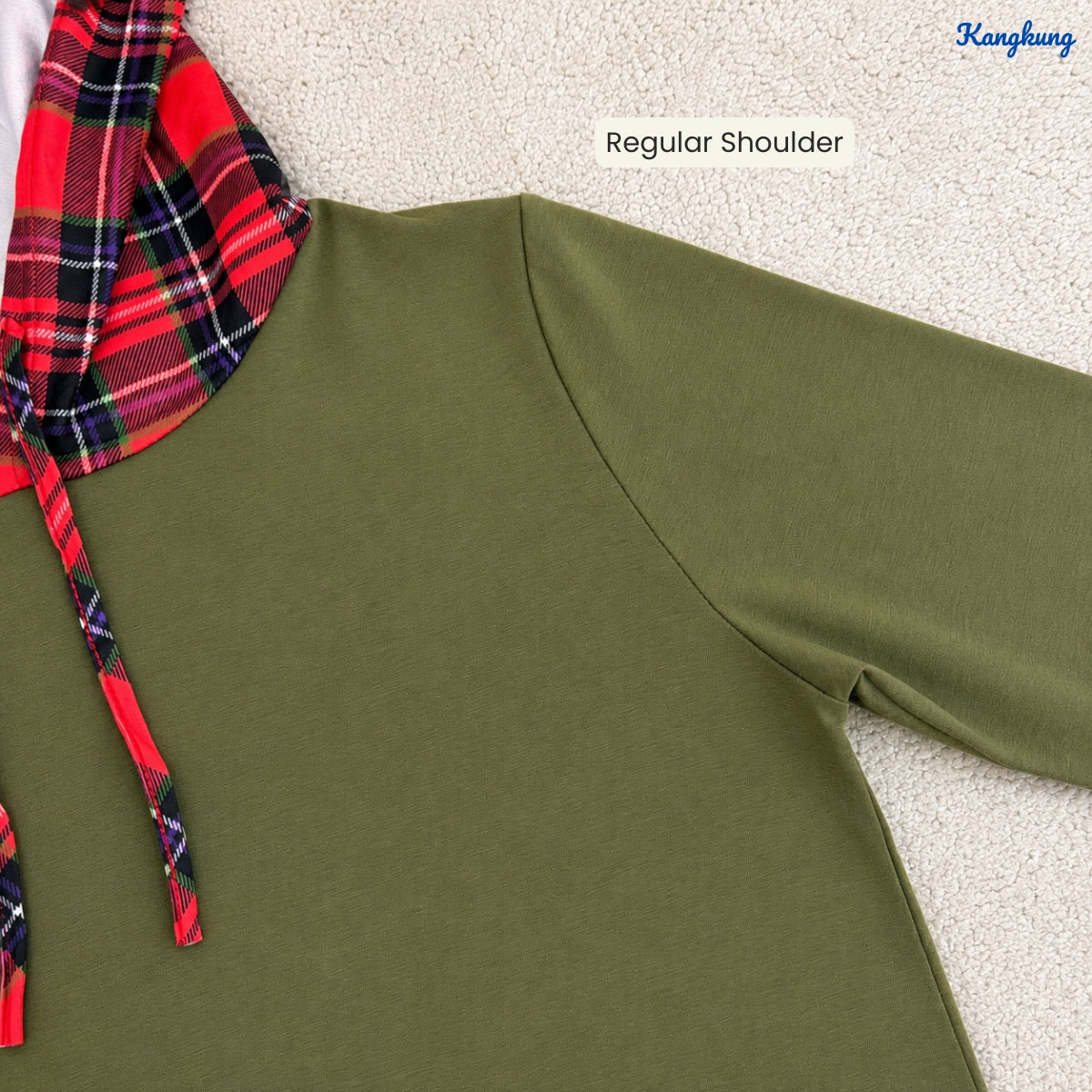 KANGKUNG CLOVER PLAID PANEL HOODED LONG TOP - Q016
