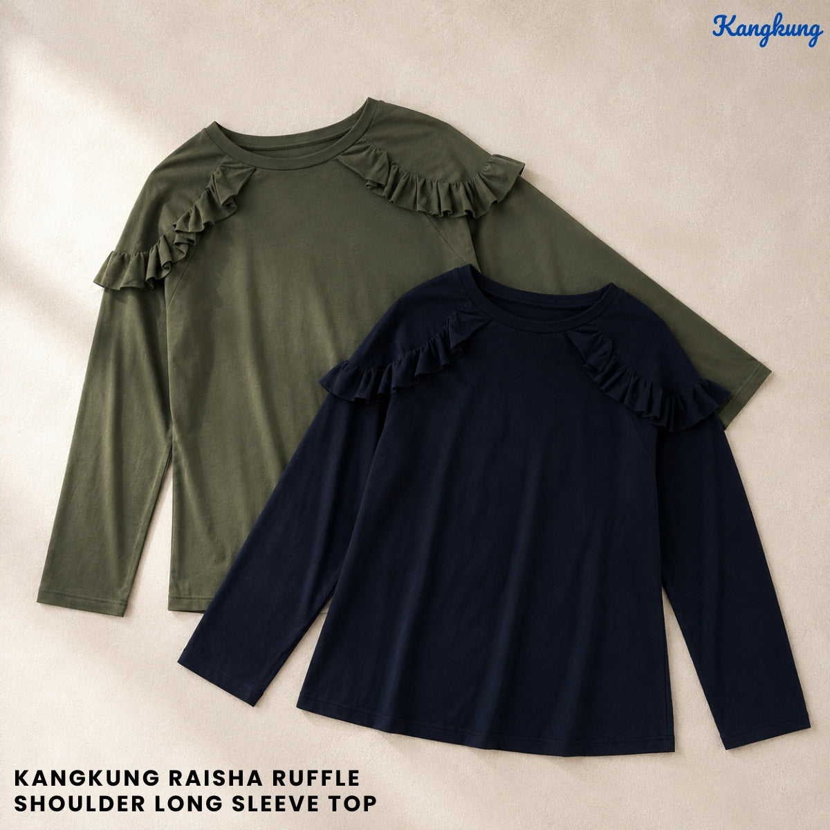 KANGKUNG RAISHA RUFFLE SHOULDER LONG SLEEVE TOP - Q017