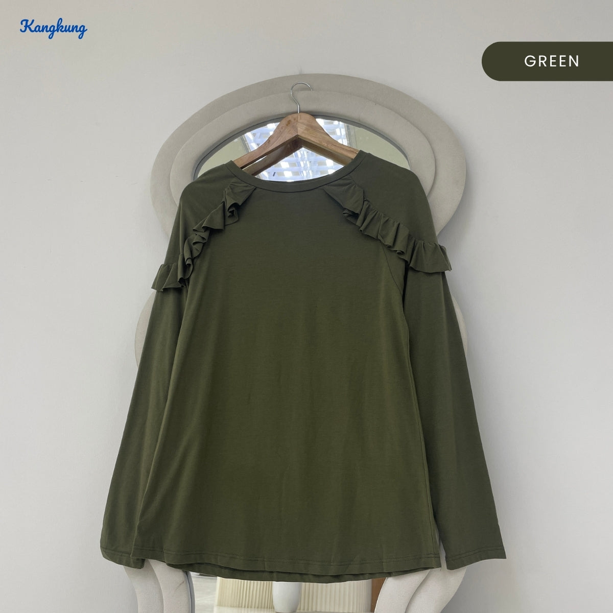 KANGKUNG RAISHA RUFFLE SHOULDER LONG SLEEVE TOP - Q017