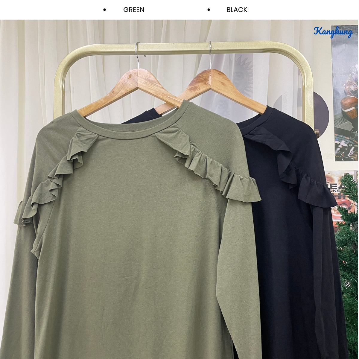 KANGKUNG RAISHA RUFFLE SHOULDER LONG SLEEVE TOP - Q017