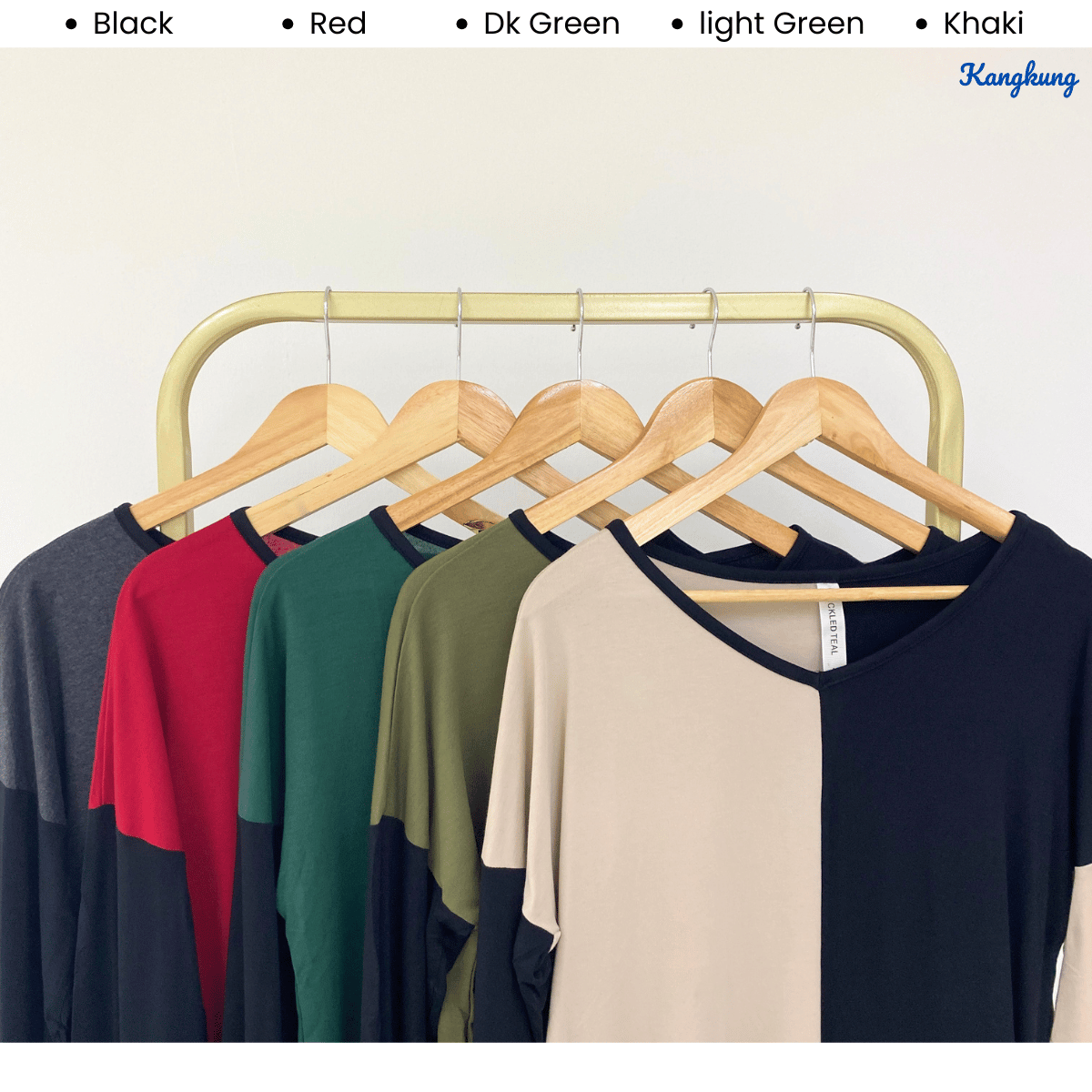 KANGKUNG CARLIN TWO-TONE ASYMMETRIC LONG SLEEVE TOP - Q018