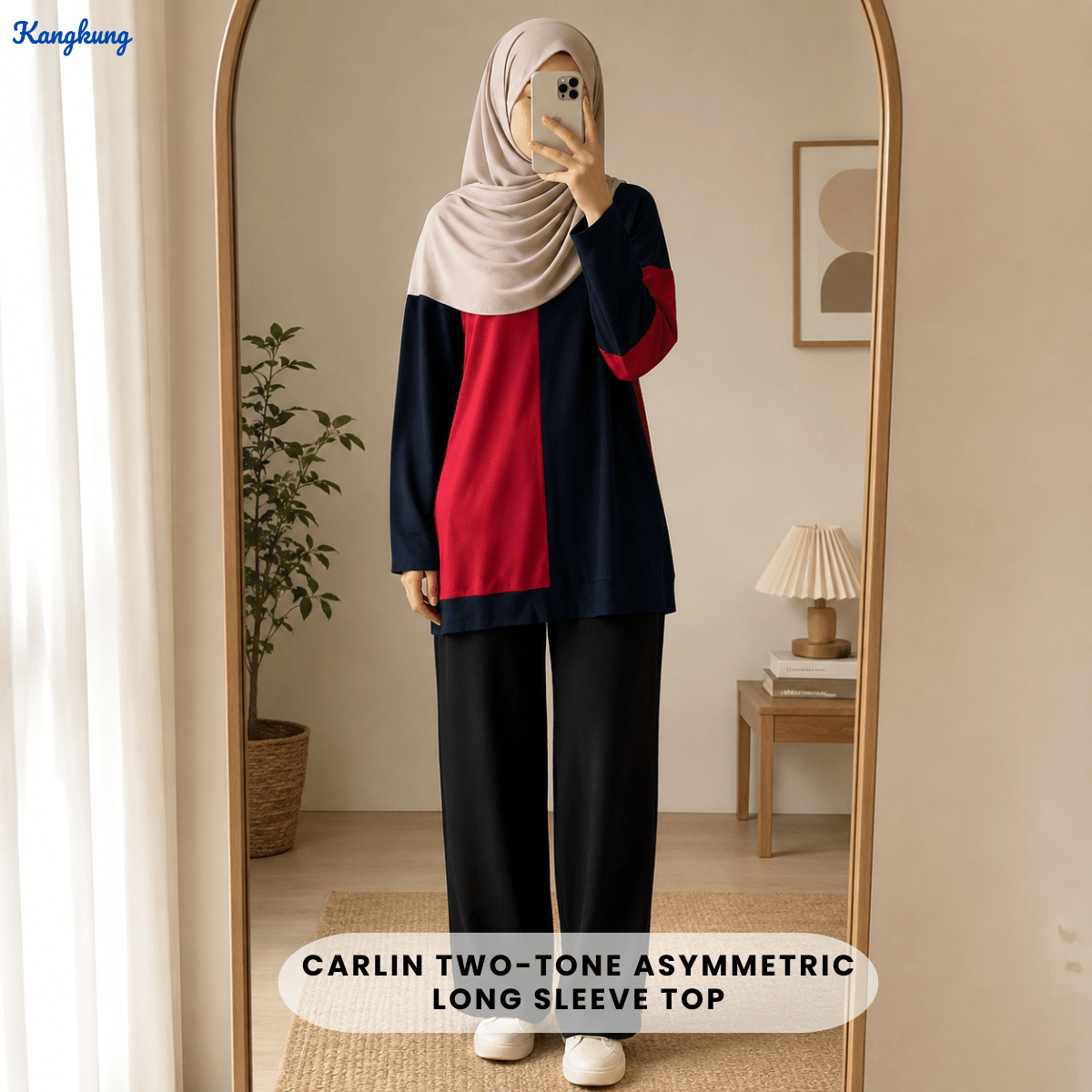 KANGKUNG CARLIN TWO-TONE ASYMMETRIC LONG SLEEVE TOP - Q018