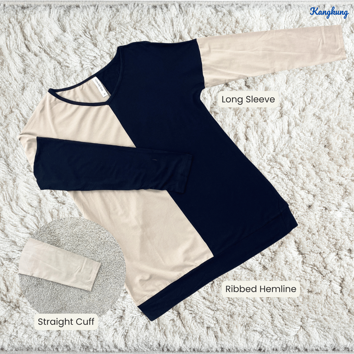 KANGKUNG CARLIN TWO-TONE ASYMMETRIC LONG SLEEVE TOP - Q018