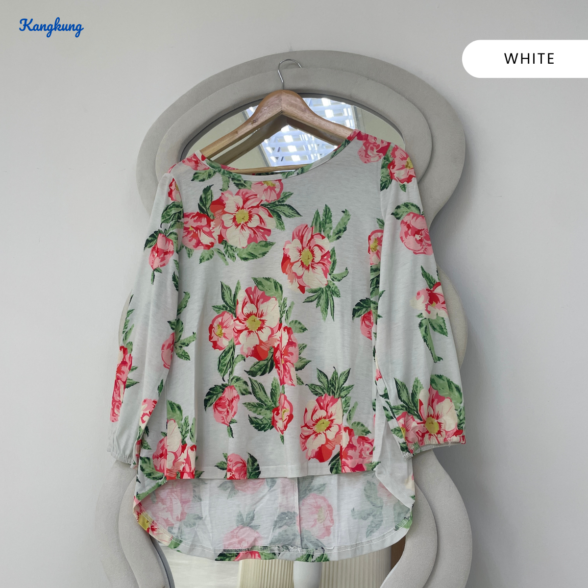 KANGKUNG ZAINAB FLORAL PRINT BALLOON SLEEVE LONG TOP - Q019