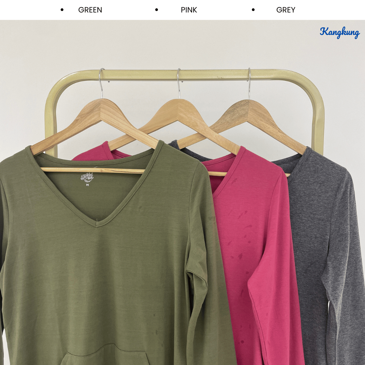 KANGKUNG ALIDA V-NECK HIGH-LOW LONG SLEEVE TOP - Q020(#182)