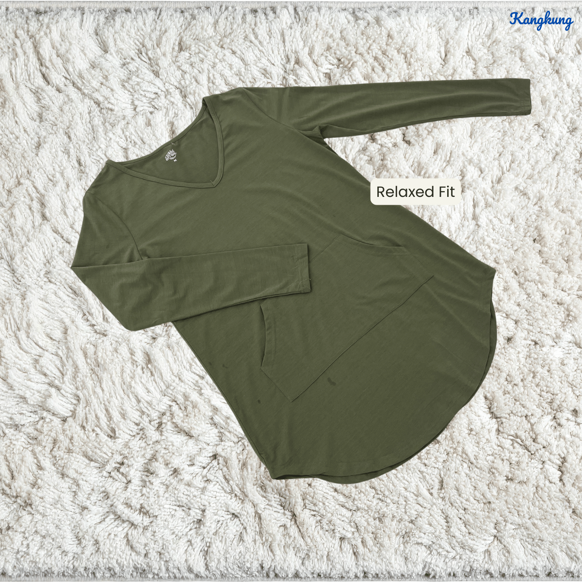 KANGKUNG ALIDA V-NECK HIGH-LOW LONG SLEEVE TOP - Q020(#182)