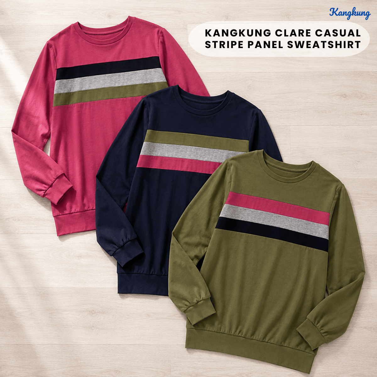 KANGKUNG CLARE CASUAL STRIPE PANEL SWEATSHIRT-Q021