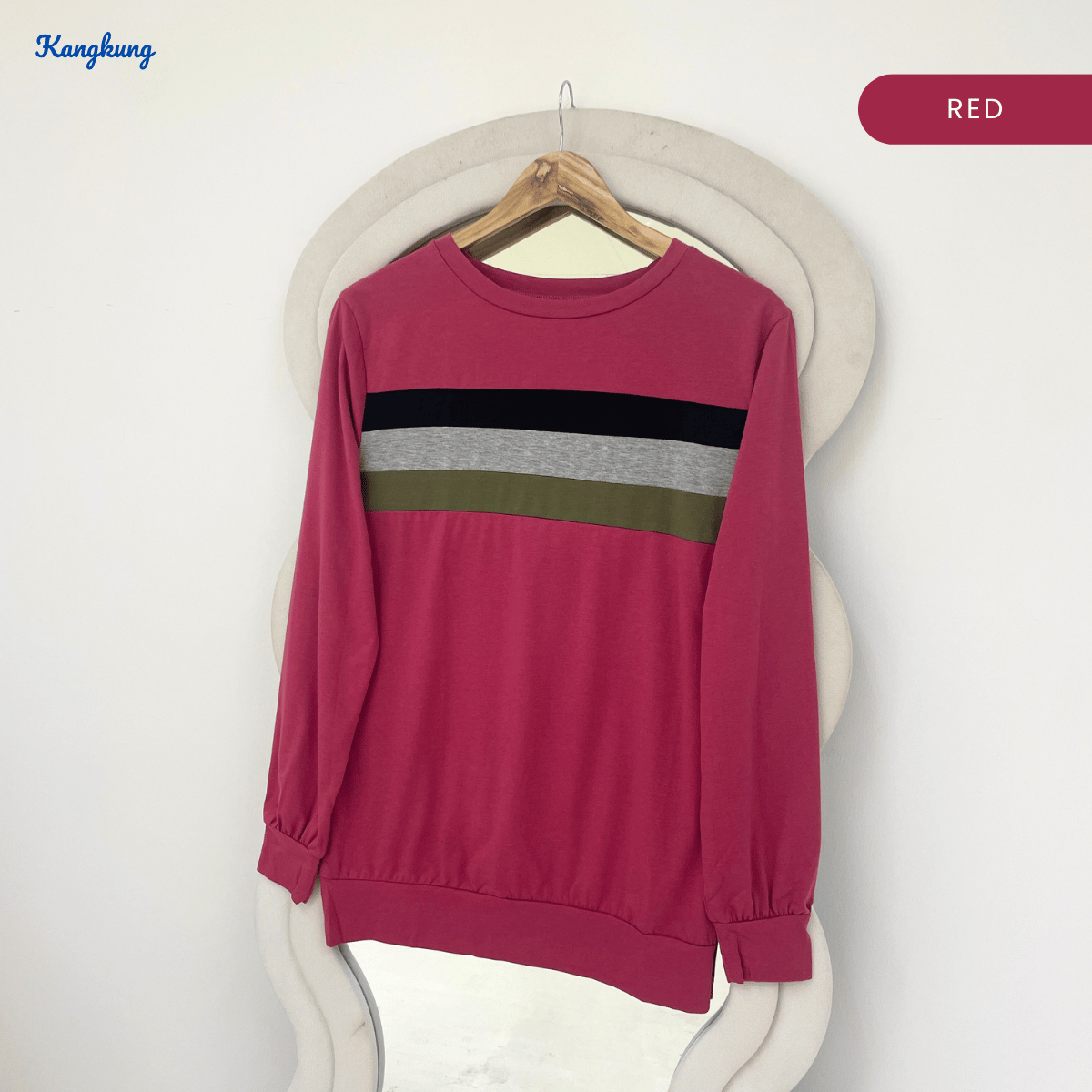 KANGKUNG CLARE CASUAL STRIPE PANEL SWEATSHIRT-Q021