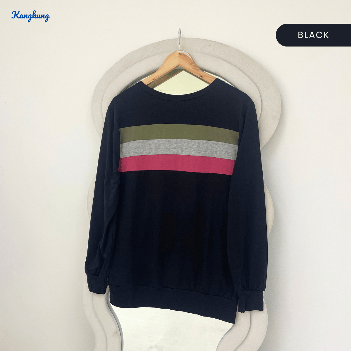 KANGKUNG CLARE CASUAL STRIPE PANEL SWEATSHIRT-Q021