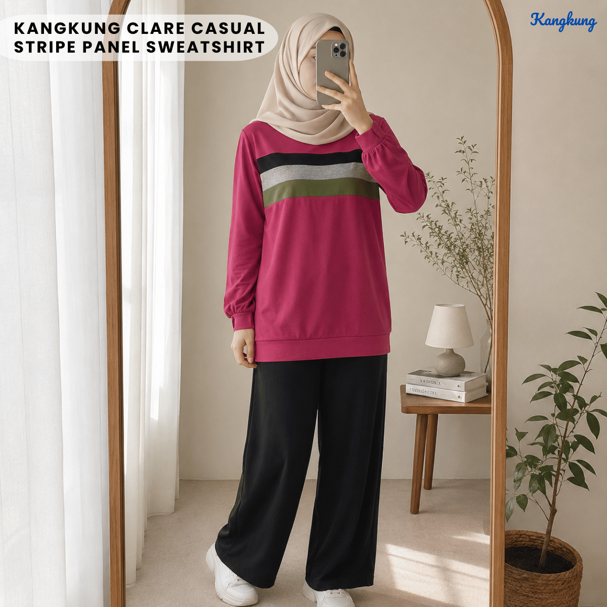 KANGKUNG CLARE CASUAL STRIPE PANEL SWEATSHIRT-Q021