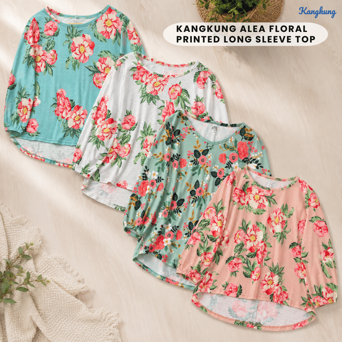 KANGKUNG ALEA FLORAL PRINTED LONG SLEEVE TOP-Q022