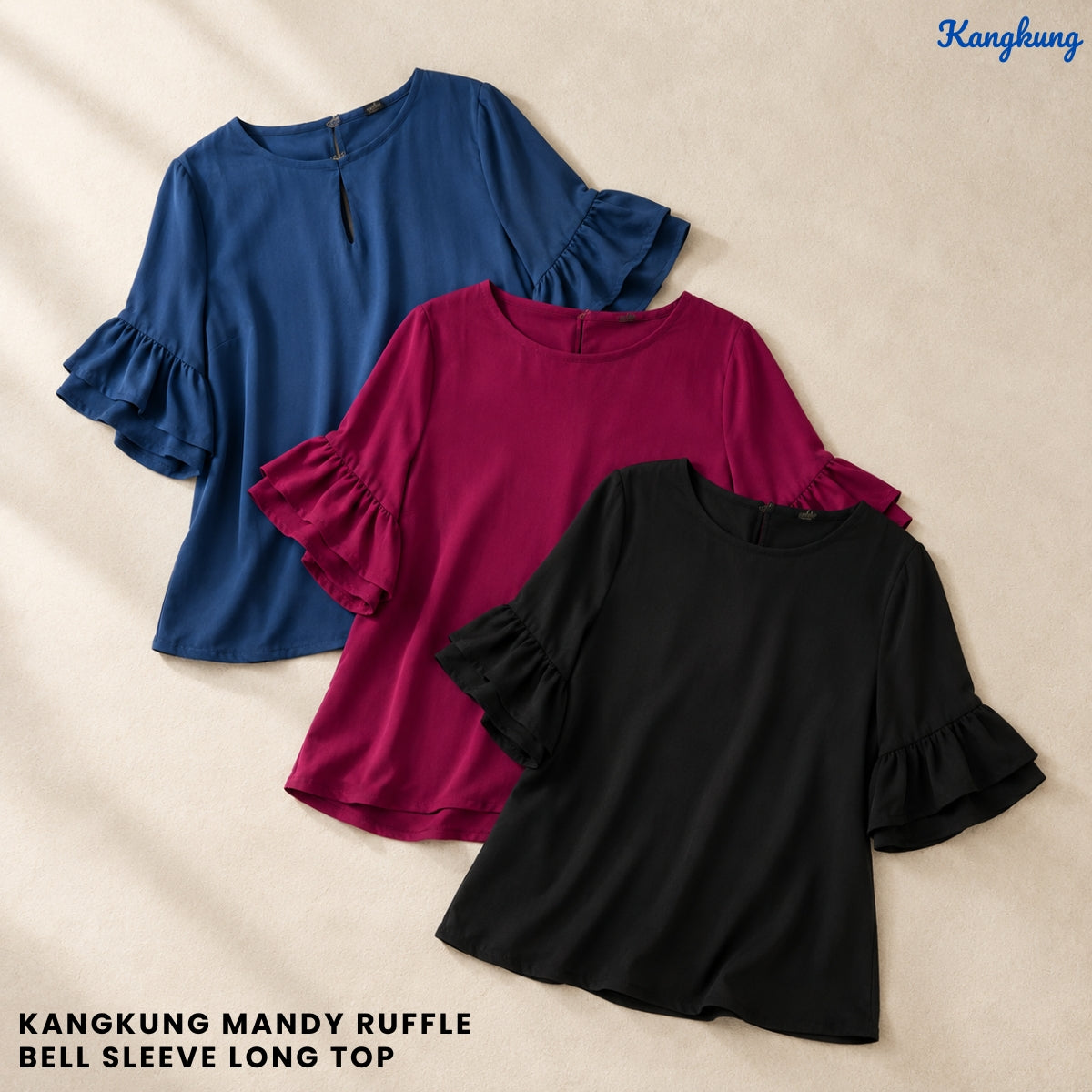 KANGKUNG MANDY RUFFLE BELL SLEEVE LONG TOP - Q025