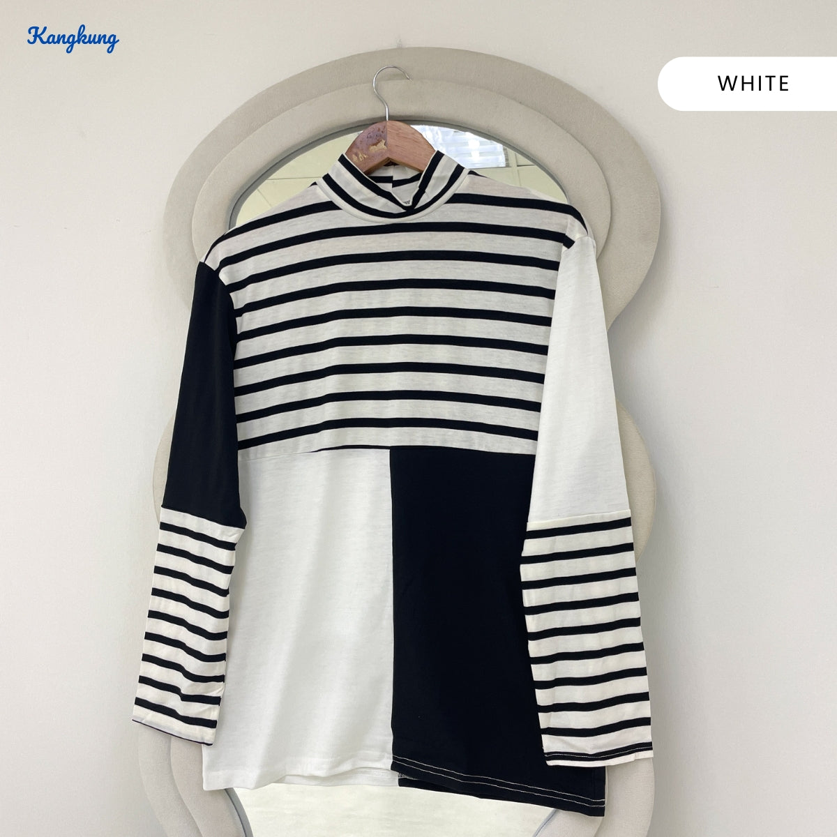 KANGKUNG TEERA PRINTED COLOR BLOCK TURTLENECK LONG TOP - Q026