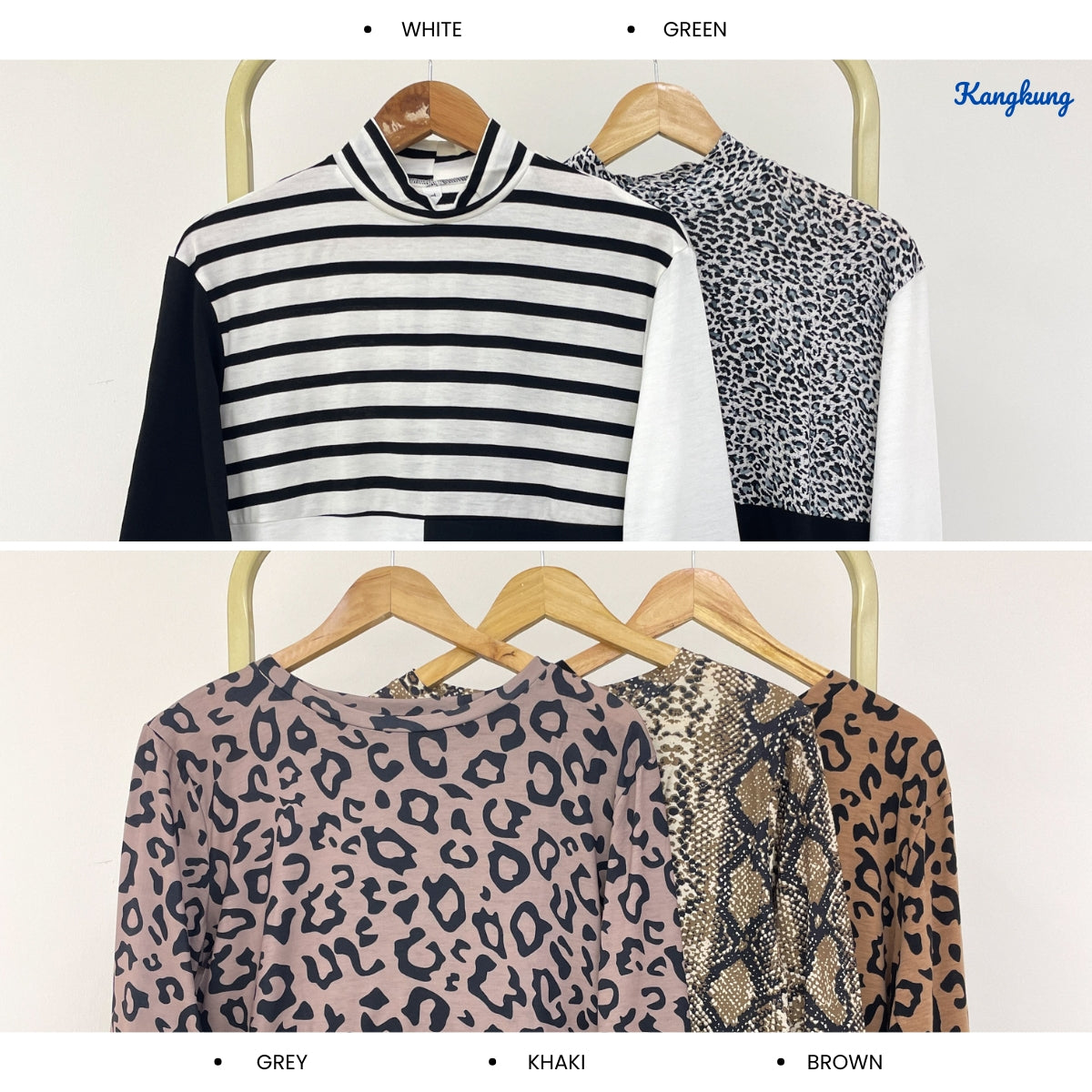 KANGKUNG TEERA PRINTED COLOR BLOCK TURTLENECK LONG TOP - Q026