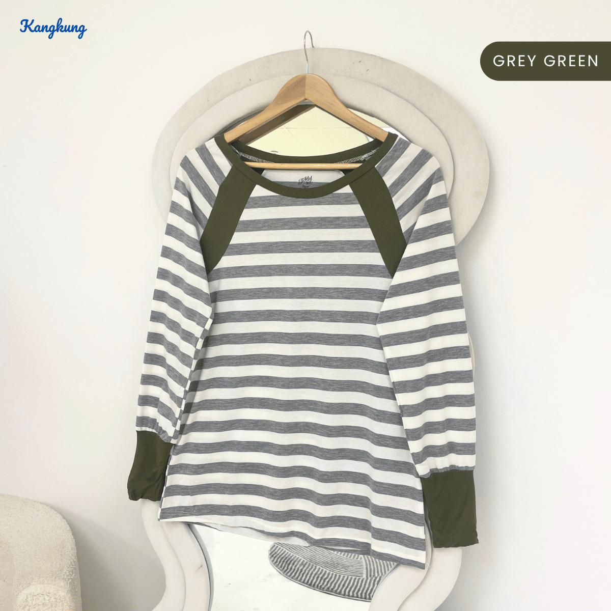 KANGKUNG SONIA RAGLAN STRIPED LONG SLEEVE CASUAL TOP-Q028