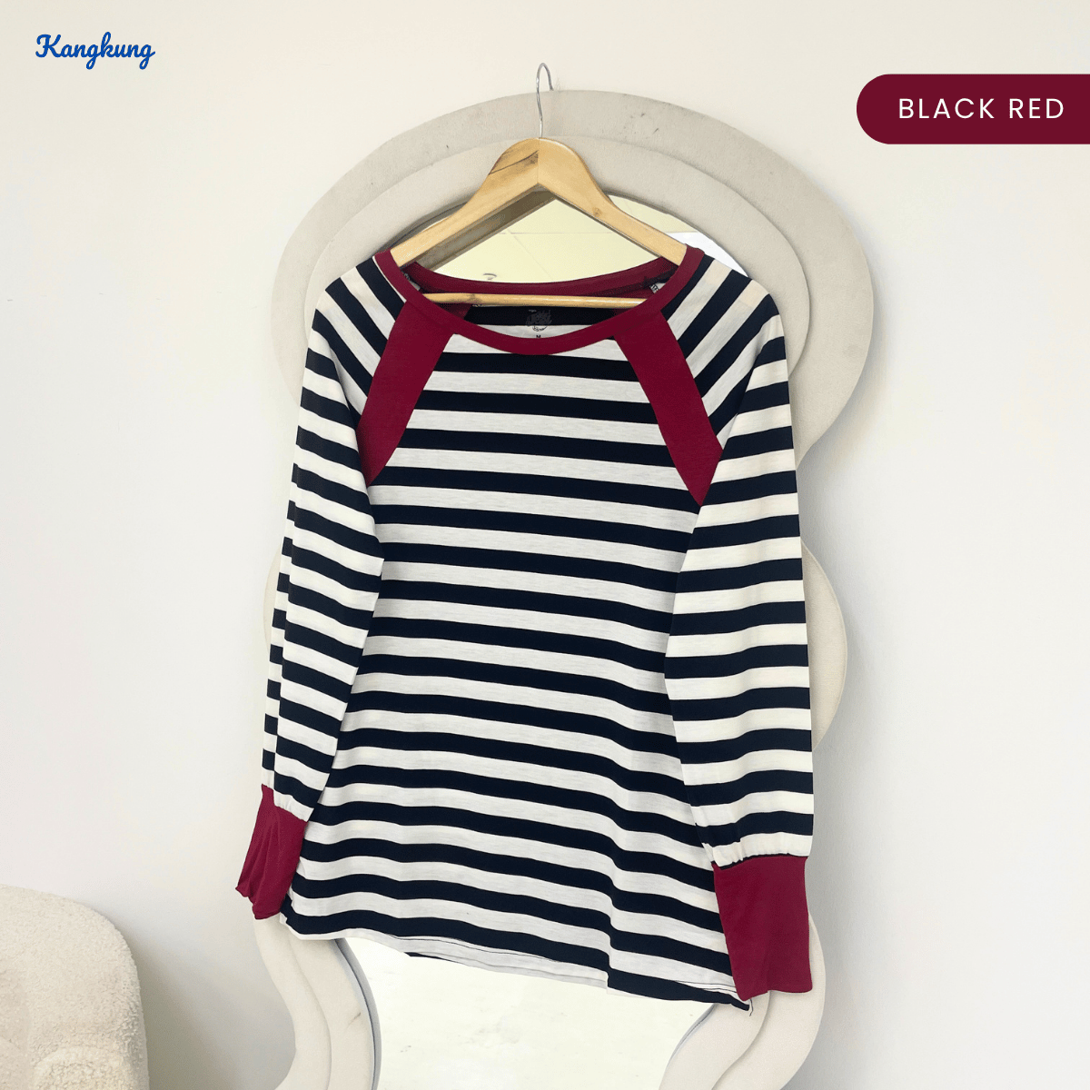 KANGKUNG SONIA RAGLAN STRIPED LONG SLEEVE CASUAL TOP-Q028