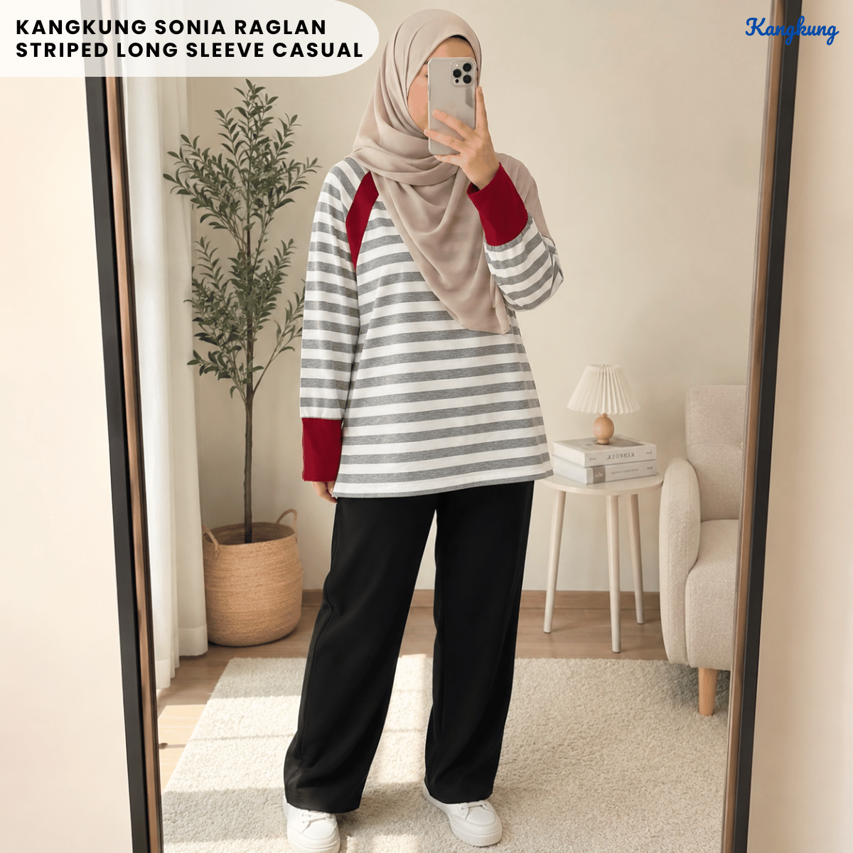 KANGKUNG SONIA RAGLAN STRIPED LONG SLEEVE CASUAL TOP-Q028