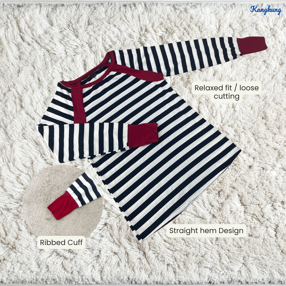 KANGKUNG SONIA RAGLAN STRIPED LONG SLEEVE CASUAL TOP-Q028