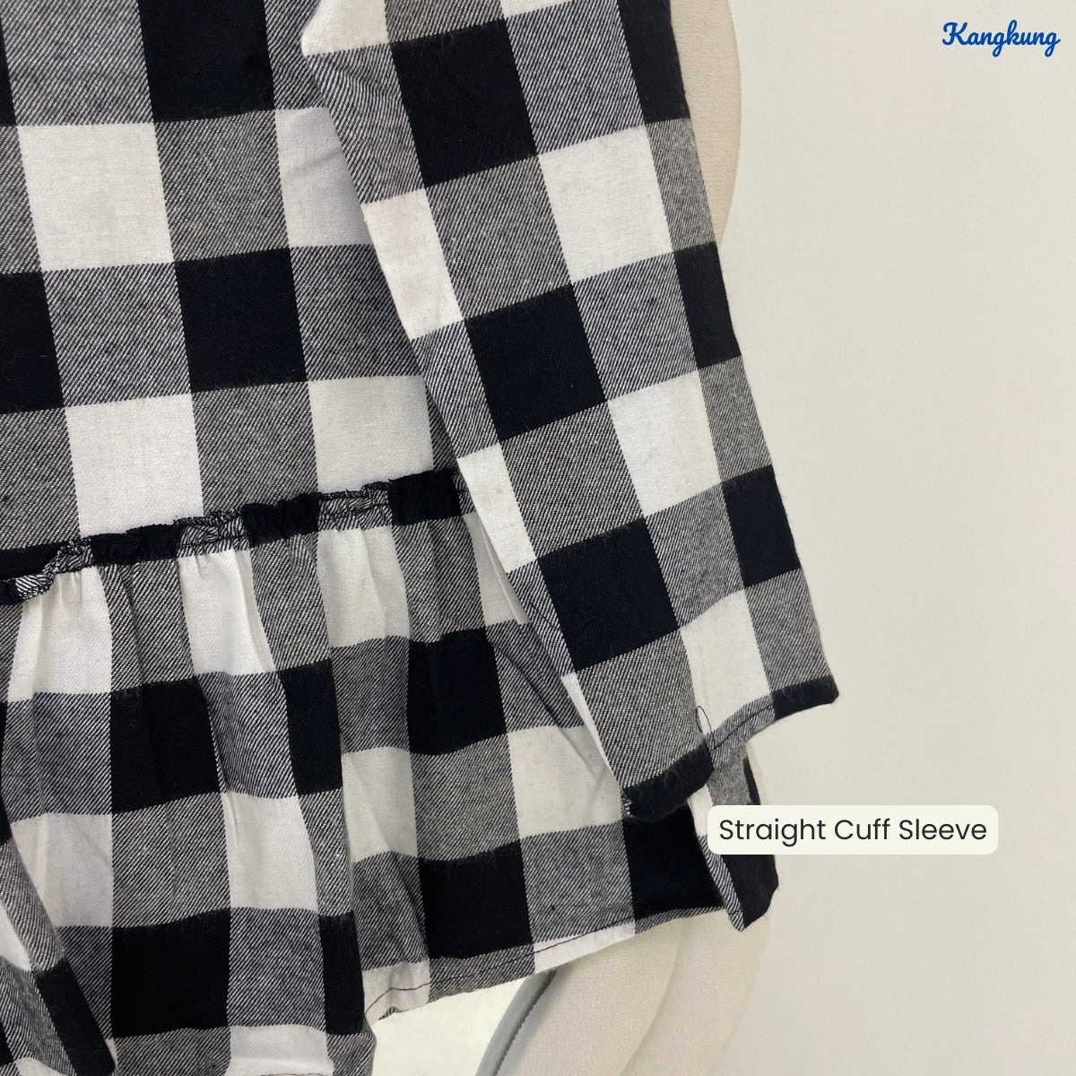 KANGKUNG ISABEL PLAID PEPLUM BELL SLEEVE LONG TOP - Q029