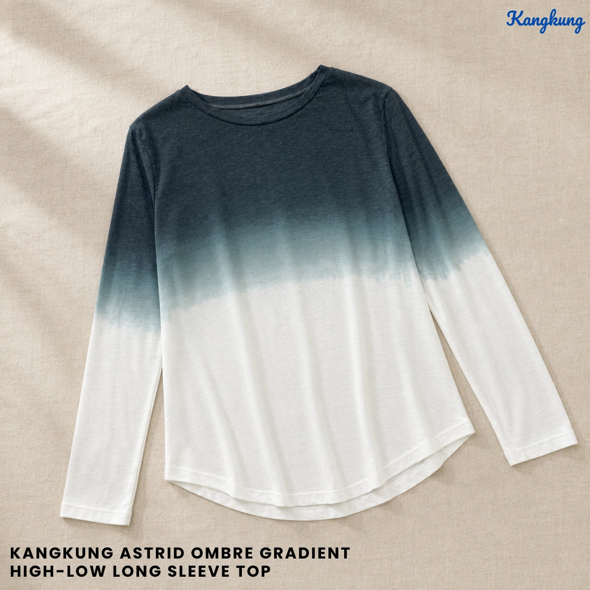 KANGKUNG ASTRID OMBRE GRADIENT HIGH-LOW LONG SLEEVE TOP - Q030