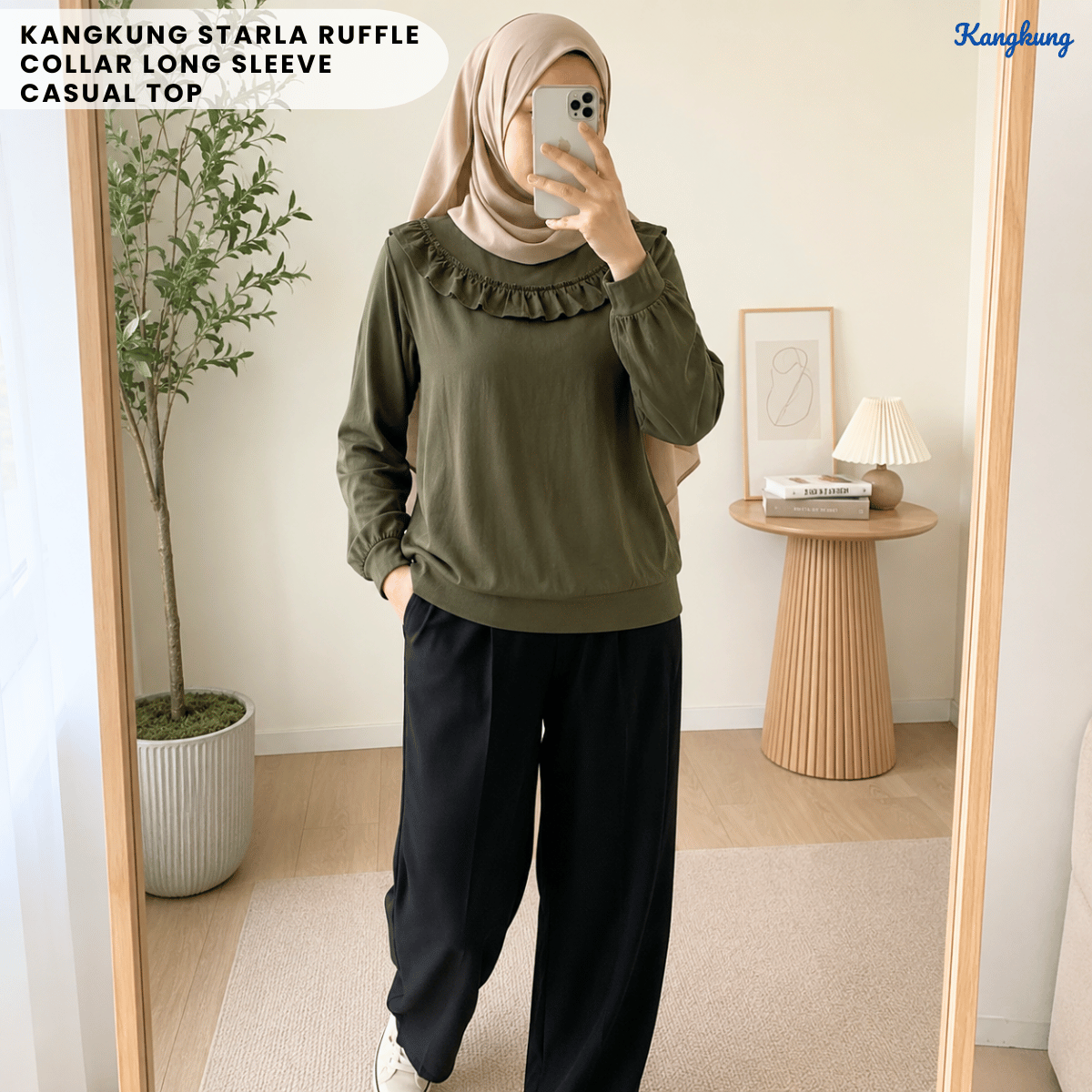 KANGKUNG STARLA RUFFLE COLLAR LONG SLEEVE CASUAL TOP - Q032