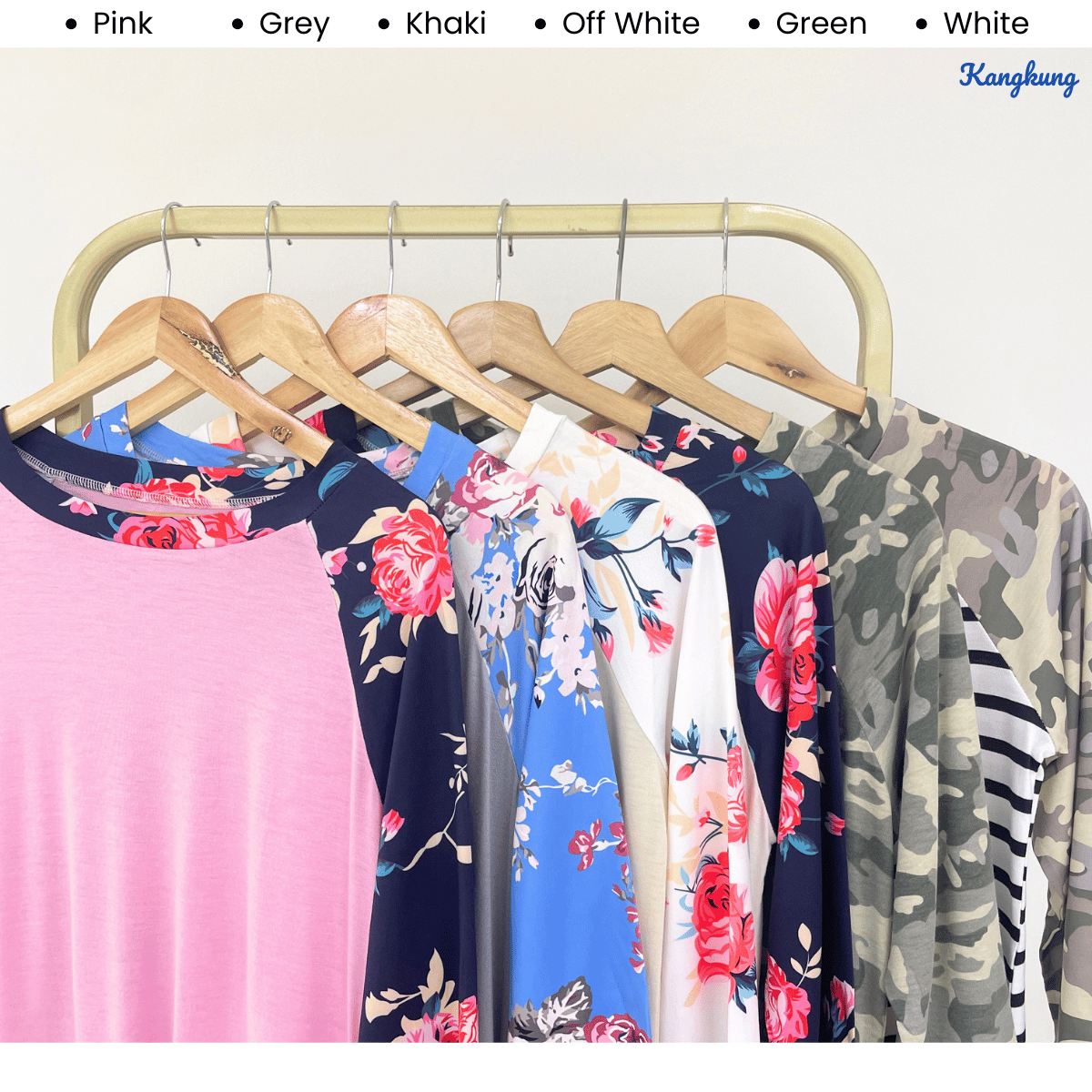 KANGKUNG LENNY PLAIN FLORAL RAGLAN TOP-Q034