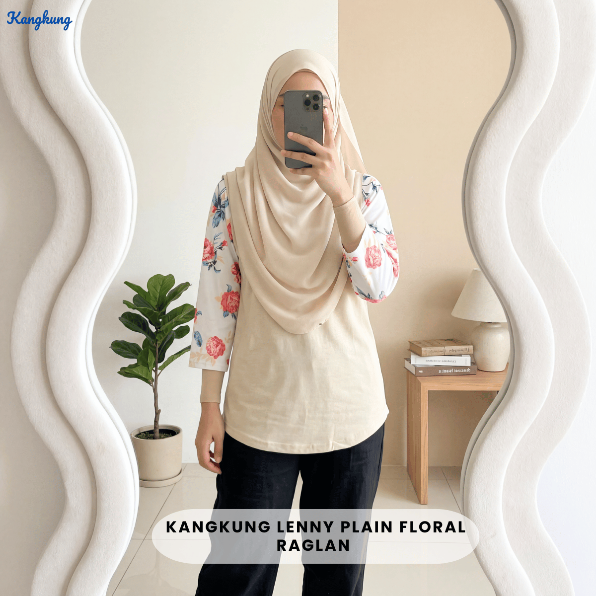 KANGKUNG LENNY PLAIN FLORAL RAGLAN TOP-Q034