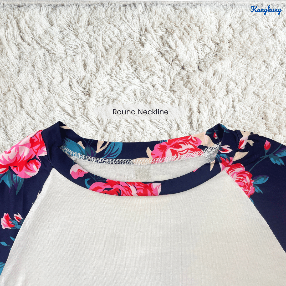 KANGKUNG LENNY PLAIN FLORAL RAGLAN TOP-Q034