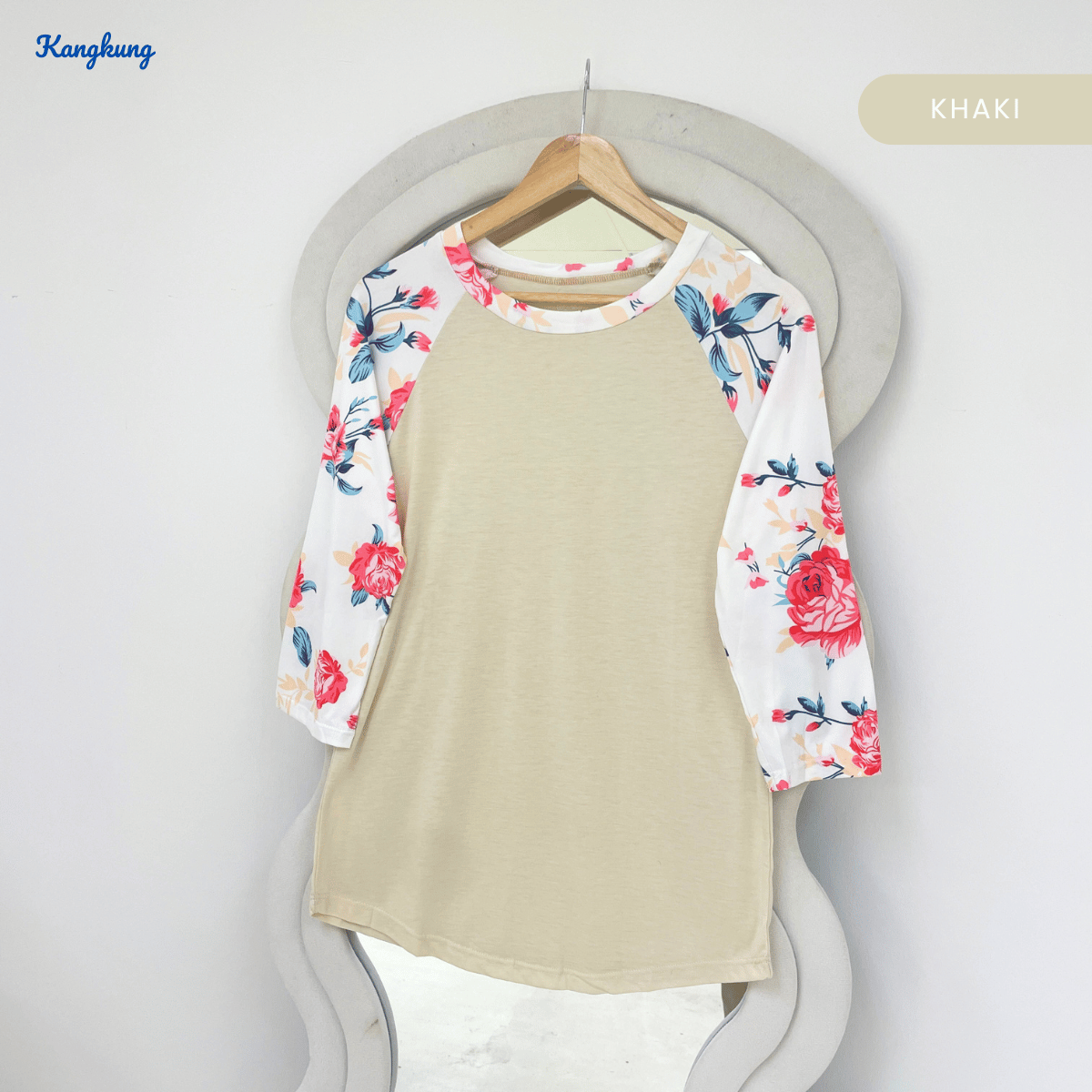 KANGKUNG LENNY PLAIN FLORAL RAGLAN TOP-Q034