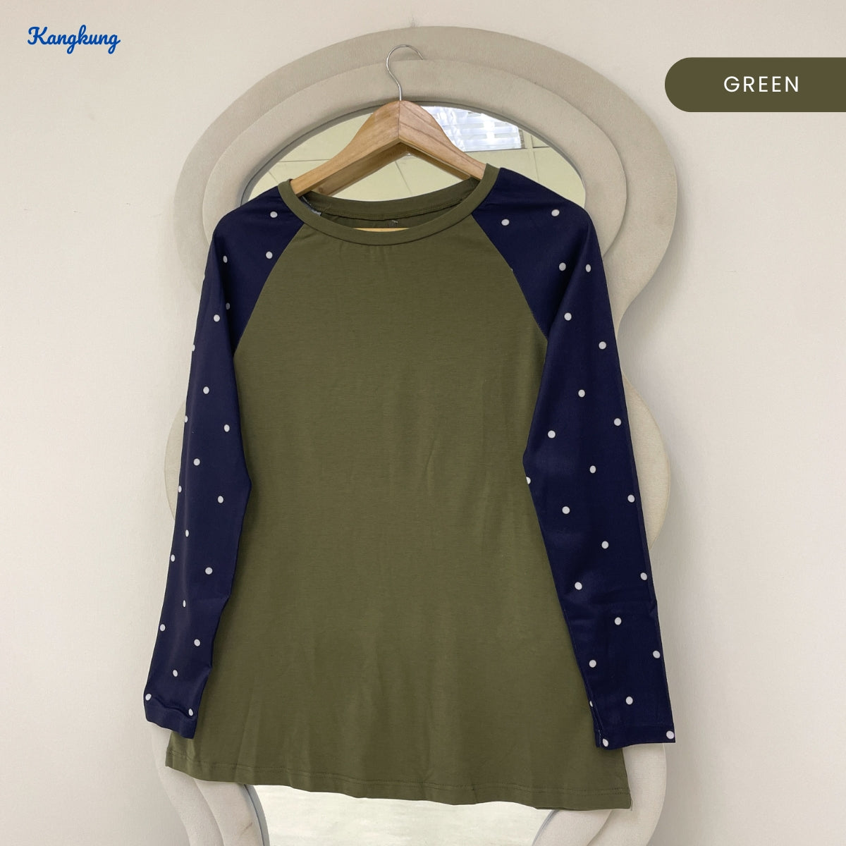 KANGKUNG BENNY PLAID RAGLAN SLEEVE LONG TOP - Q035