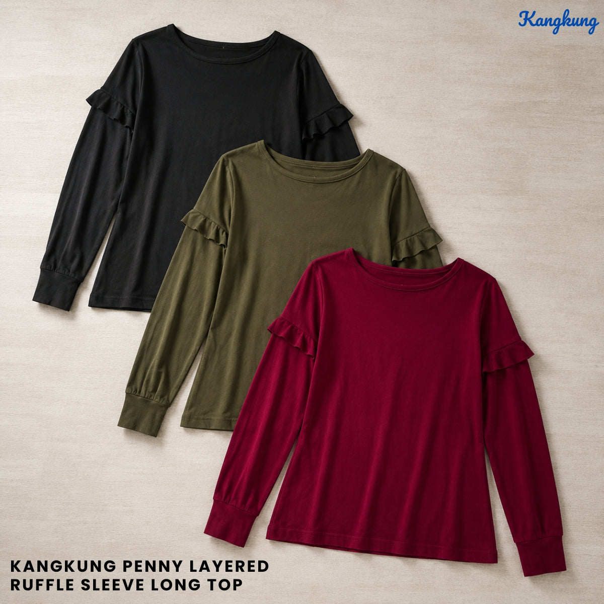 KANGKUNG PENNY LAYERED RUFFLE SLEEVE LONG TOP - Q037
