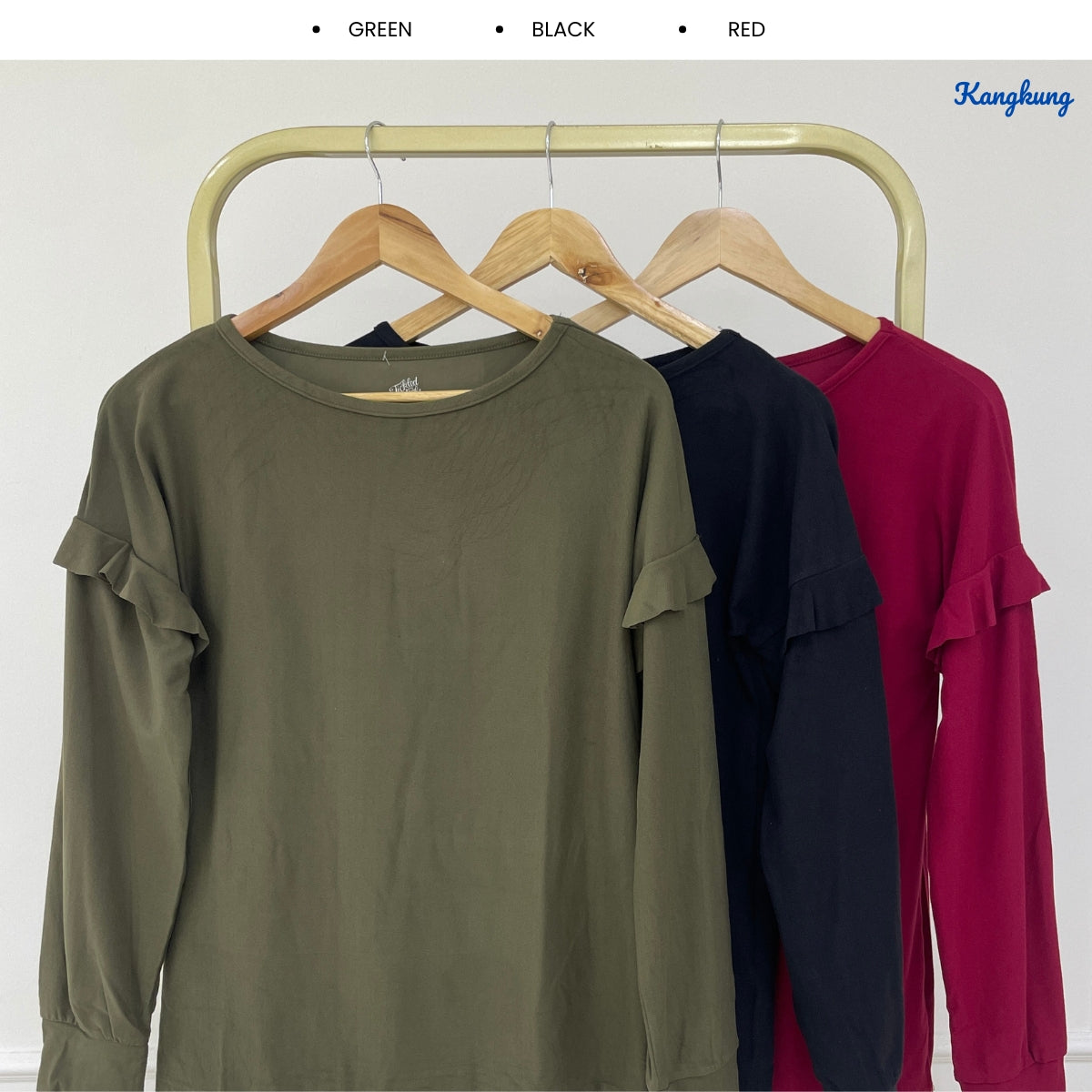 KANGKUNG PENNY LAYERED RUFFLE SLEEVE LONG TOP - Q037